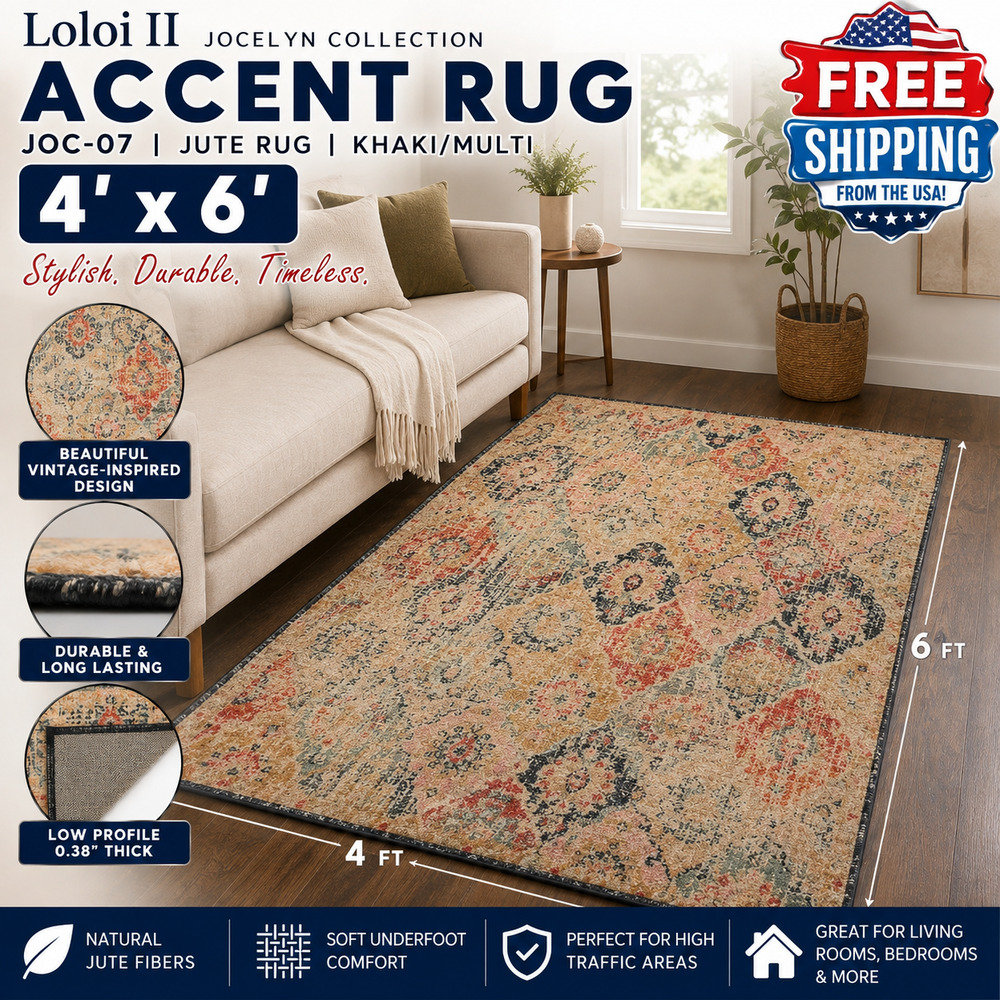 Loloi II Jocelyn JOC-07 Accent Rug 4' x 6' Khaki Multi Jute 0.38" Thick